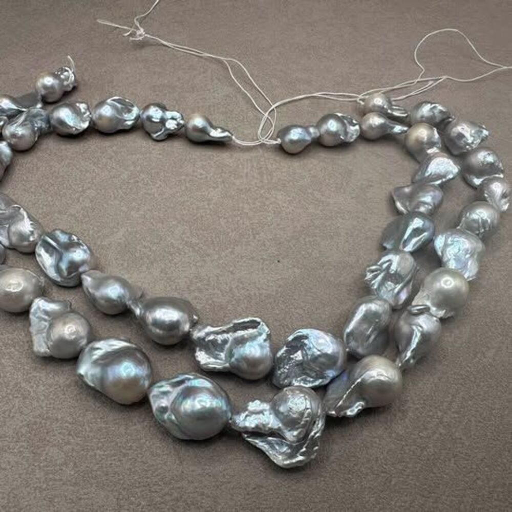 2-Strand Gray Bronze Baroque Freshwater Pearl Bundle – 15.5” Each